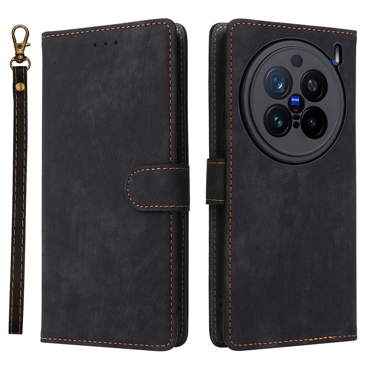 For vivo X200 Pro 5G Wallet Phone Case RFID Blocking PU Leather Flip Cover Stand View - Black