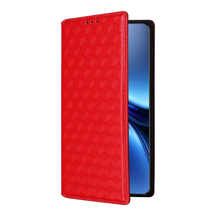 For vivo X200 Pro 5G Wallet Case Rhombus Imprinted Leather Phone Cover - Red