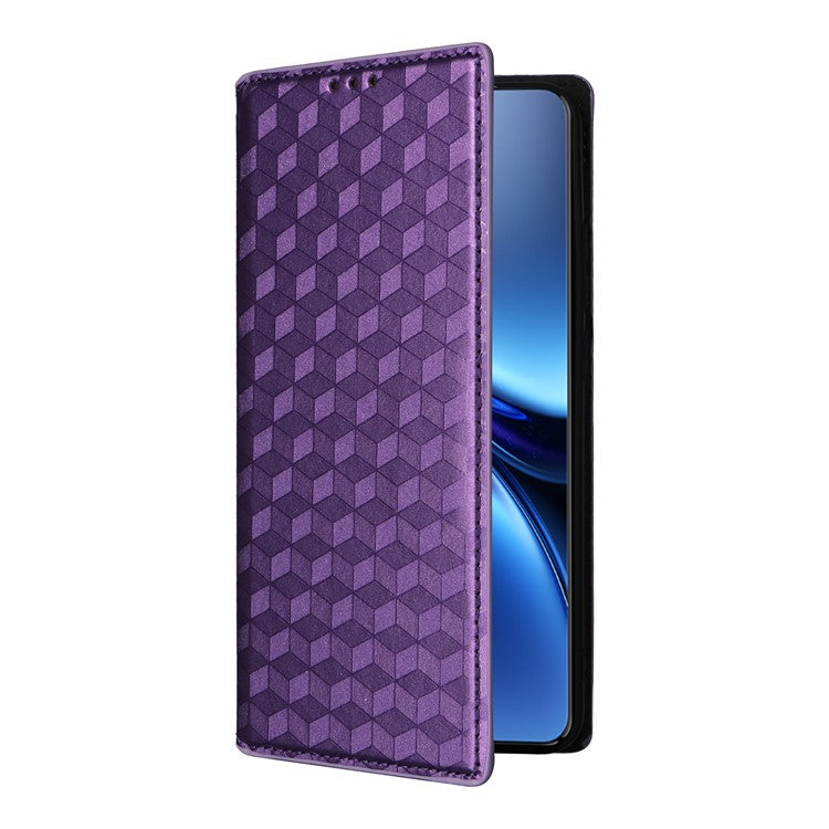 For vivo X200 Pro 5G Wallet Case Rhombus Imprinted Leather Phone Cover - Purple