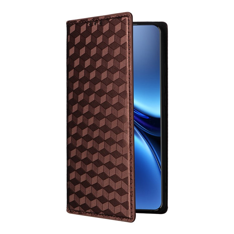 For vivo X200 Pro 5G Wallet Case Rhombus Imprinted Leather Phone Cover - Brown