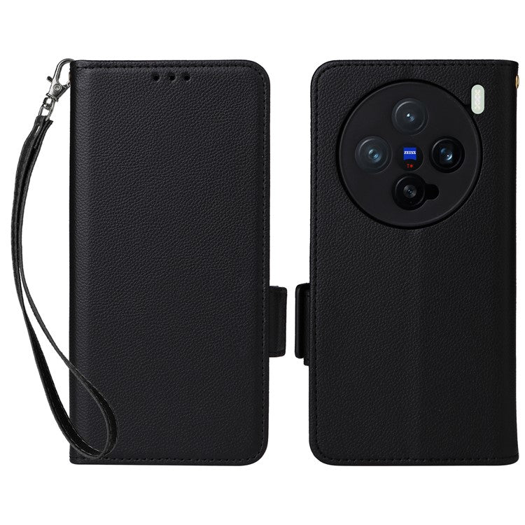 For vivo X200 Pro mini 5G Case Litchi Texture PU Leather Wallet Flip Phone Cover - Black