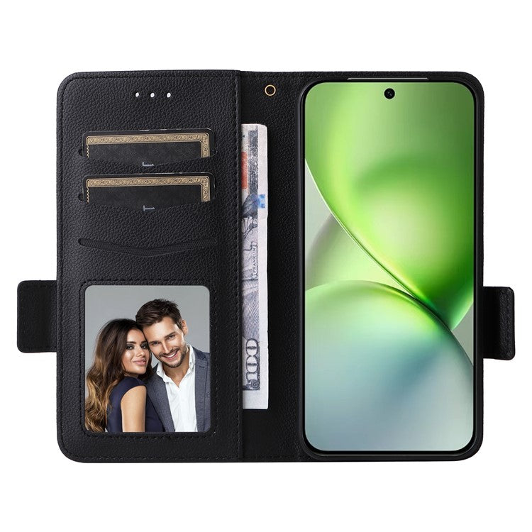 For vivo X200 Pro mini 5G Case Litchi Texture PU Leather Wallet Flip Phone Cover - Black