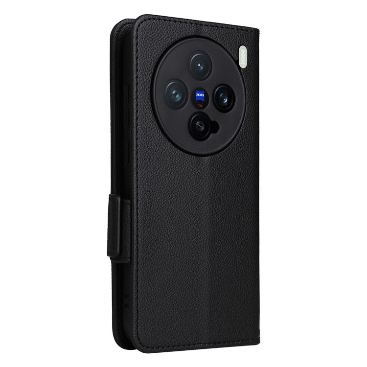 For vivo X200 Pro mini 5G Case Litchi Texture PU Leather Wallet Flip Phone Cover - Black