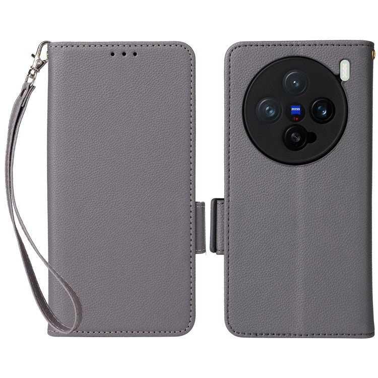 For vivo X200 Pro mini 5G Case Litchi Texture PU Leather Wallet Flip Phone Cover - Grey