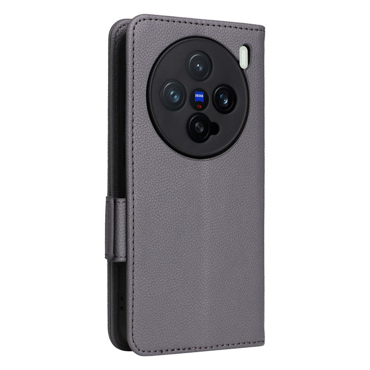 For vivo X200 Pro mini 5G Case Litchi Texture PU Leather Wallet Flip Phone Cover - Grey