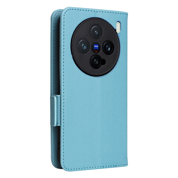 For vivo X200 Pro mini 5G Case Litchi Texture PU Leather Wallet Flip Phone Cover - Baby Blue