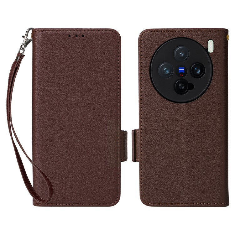 For vivo X200 Pro mini 5G Case Litchi Texture PU Leather Wallet Flip Phone Cover - Brown