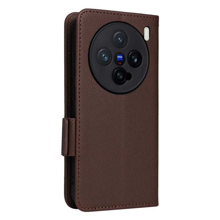 For vivo X200 Pro mini 5G Case Litchi Texture PU Leather Wallet Flip Phone Cover - Brown