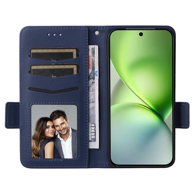 For vivo X200 Pro mini 5G Case Litchi Texture PU Leather Wallet Flip Phone Cover - Dark Blue