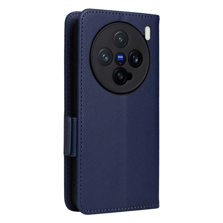 For vivo X200 Pro mini 5G Case Litchi Texture PU Leather Wallet Flip Phone Cover - Dark Blue