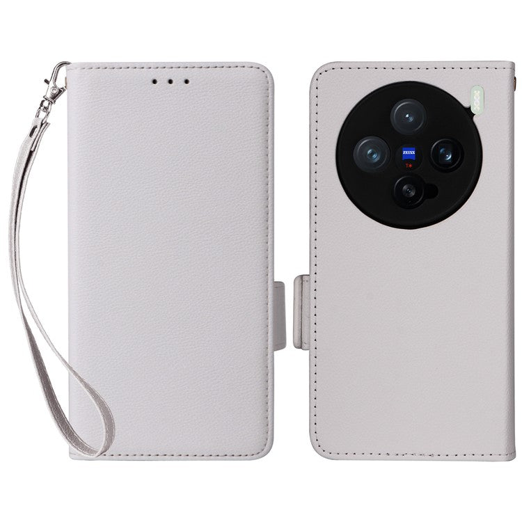 For vivo X200 Pro mini 5G Case Litchi Texture PU Leather Wallet Flip Phone Cover - White