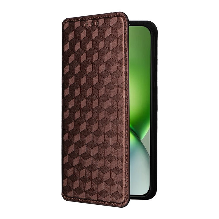 For vivo X200 Pro mini 5G Wallet Case Rhombus Imprinted Leather Phone Cover - Brown