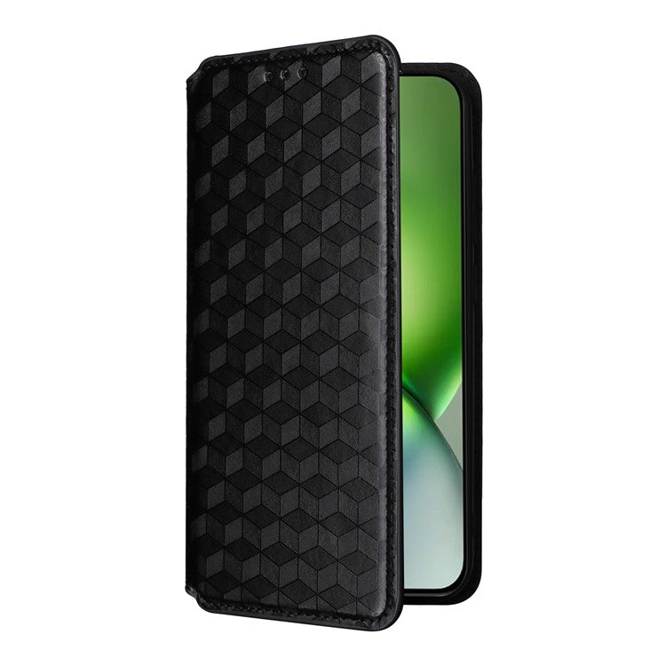 For vivo X200 Pro mini 5G Wallet Case Rhombus Imprinted Leather Phone Cover - Black