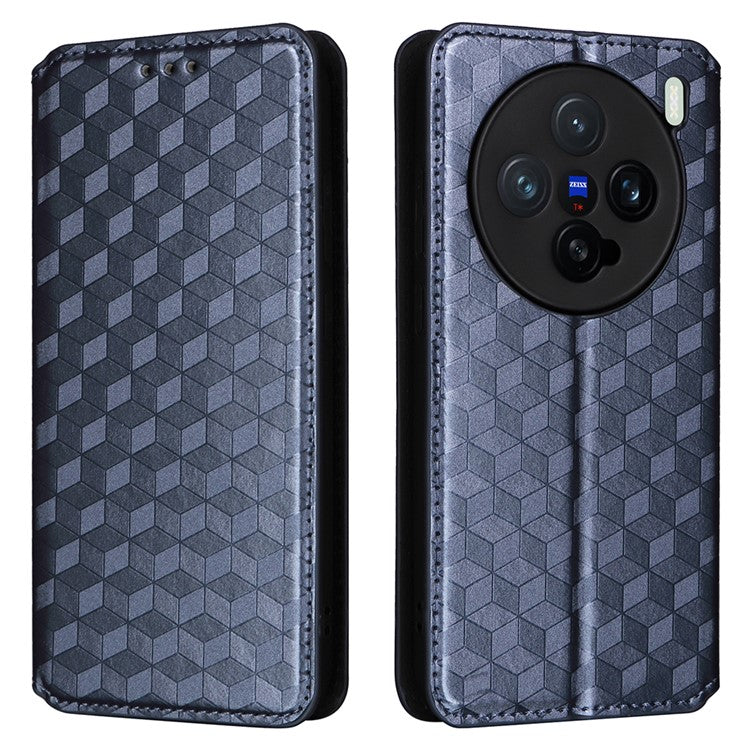 For vivo X200 Pro mini 5G Wallet Case Rhombus Imprinted Leather Phone Cover - Blue