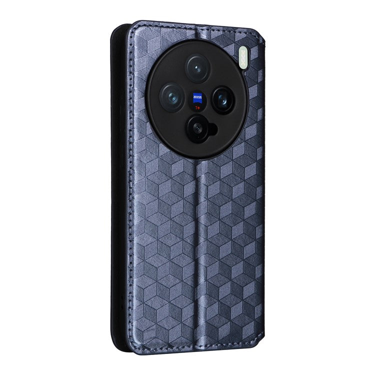 For vivo X200 Pro mini 5G Wallet Case Rhombus Imprinted Leather Phone Cover - Blue