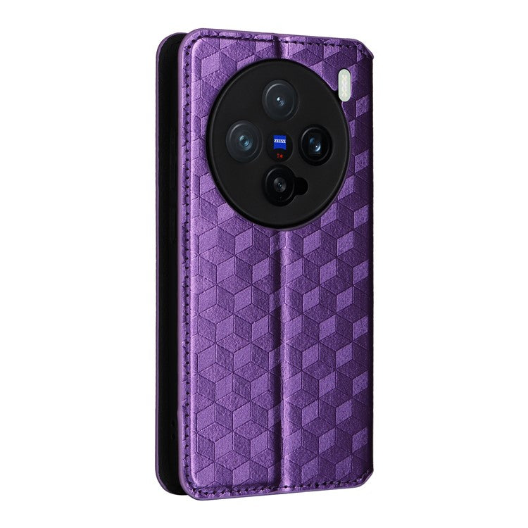 For vivo X200 Pro mini 5G Wallet Case Rhombus Imprinted Leather Phone Cover - Purple