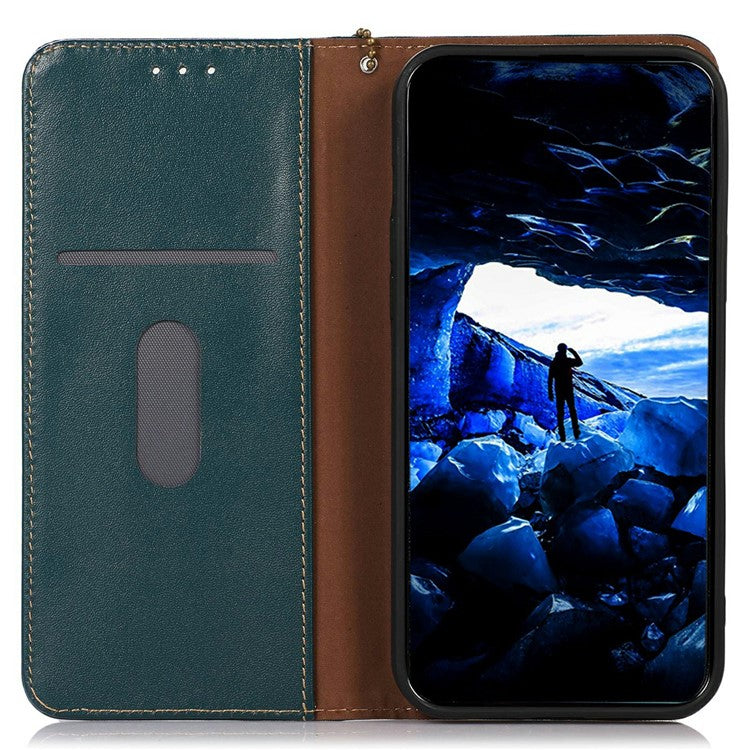 KHAZNEH For Xiaomi Redmi Note 14 5G Case Genuine Cow Leather Wallet Phone Cover Nappa Texture - Green