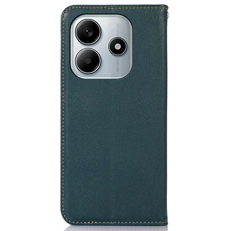 KHAZNEH For Xiaomi Redmi Note 14 5G Case Genuine Cow Leather Wallet Phone Cover Nappa Texture - Green