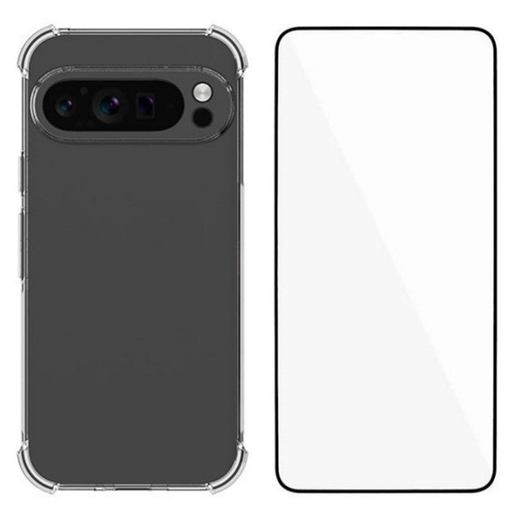 WANLONFENG WL Series for Google Pixel 9 Pro XL Case 2.0mm Clear TPU Cover with Tempered Glass Film (Big Lens Hole)