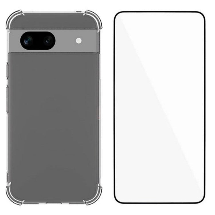 WANLONFENG WL Series for Google Pixel 8a Case 2.0mm Clear TPU Cover with Tempered Glass Film (Big Lens Hole)