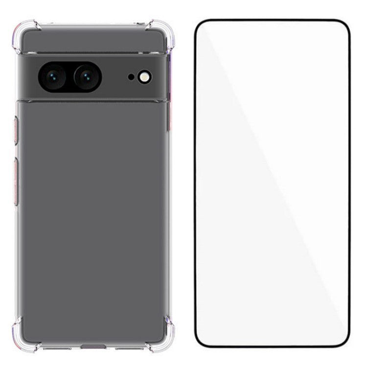 WANLONFENG WL Series for Google Pixel 7 5G Case 2.0mm Clear TPU Cover with Tempered Glass Film (Big Lens Hole)