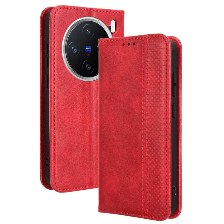 For vivo X200 5G Leather Case Wallet Stand Retro Texture Phone Cover - Red