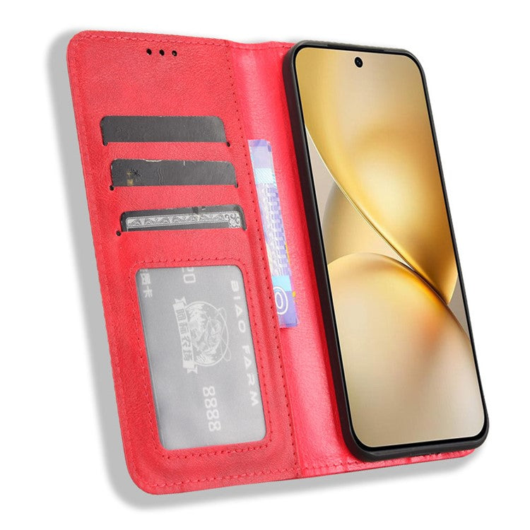 For vivo X200 5G Leather Case Wallet Stand Retro Texture Phone Cover - Red