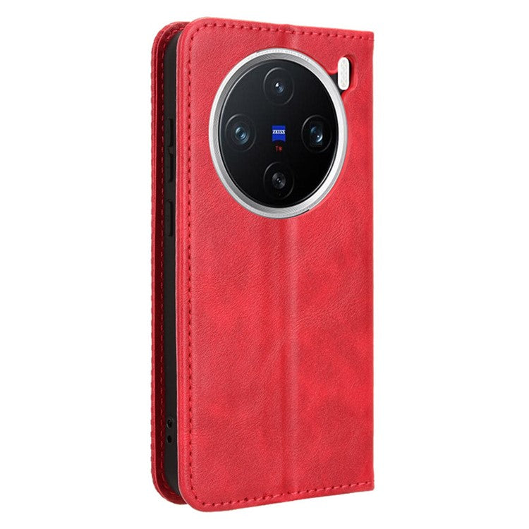 For vivo X200 5G Leather Case Wallet Stand Retro Texture Phone Cover - Red