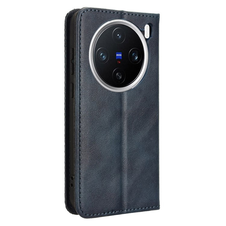 For vivo X200 5G Leather Case Wallet Stand Retro Texture Phone Cover - Blue