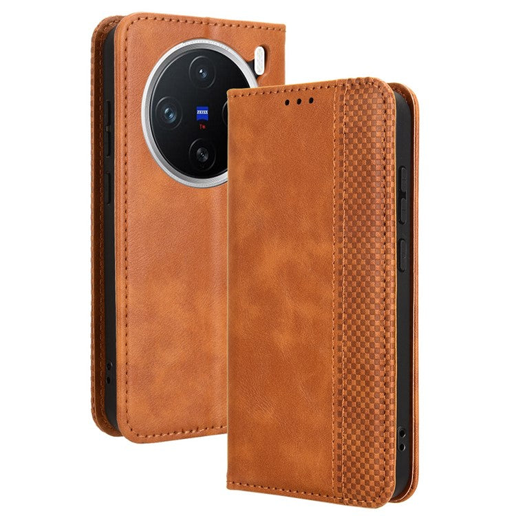 For vivo X200 5G Leather Case Wallet Stand Retro Texture Phone Cover - Brown