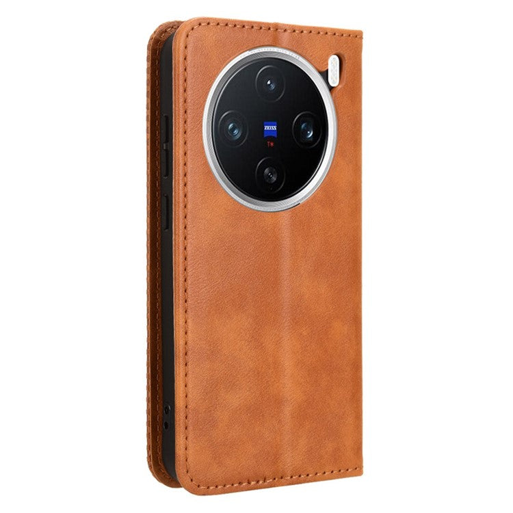 For vivo X200 5G Leather Case Wallet Stand Retro Texture Phone Cover - Brown