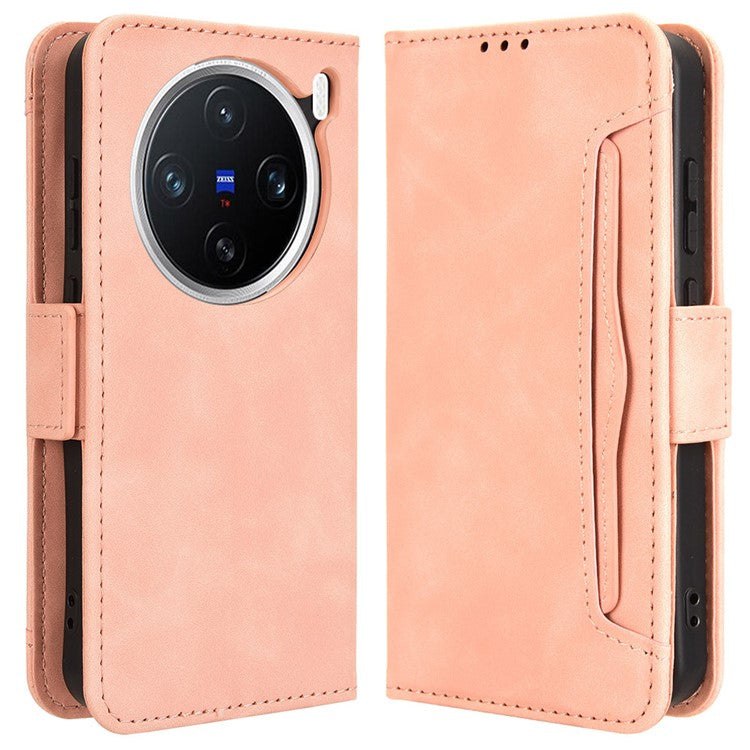 For vivo X200 5G Leather Case Phone Wallet Cover with Multiple Card Slots - Pink