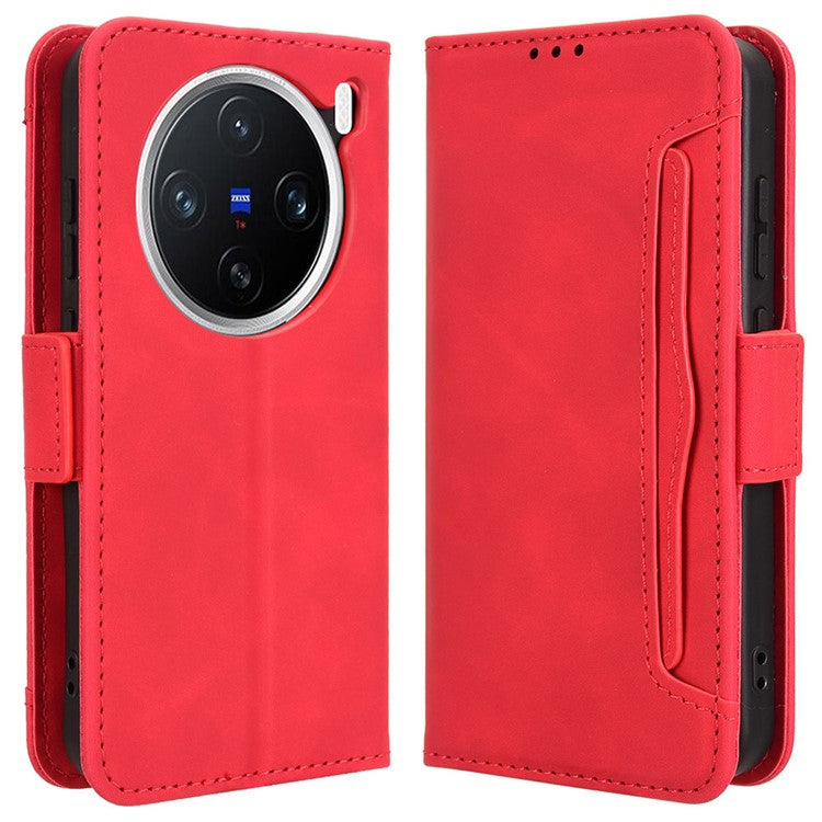 For vivo X200 5G Leather Case Phone Wallet Cover with Multiple Card Slots - Red