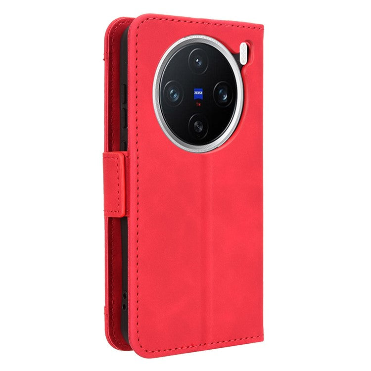 For vivo X200 5G Leather Case Phone Wallet Cover with Multiple Card Slots - Red