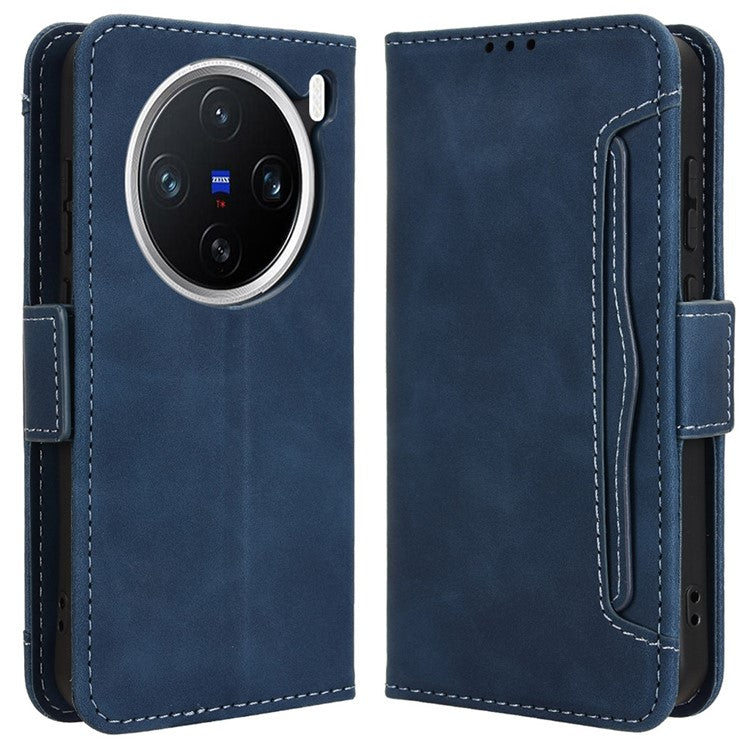 For vivo X200 5G Leather Case Phone Wallet Cover with Multiple Card Slots - Blue