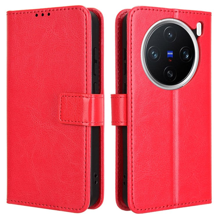 For vivo X200 5G Case Crazy Horse Texture PU Leather Phone Wallet Cover - Red