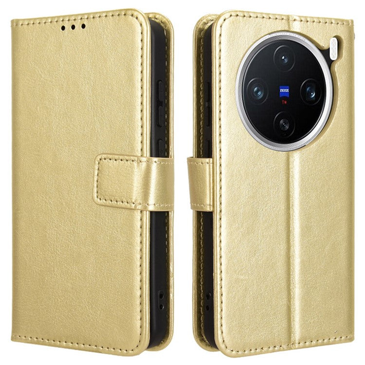 For vivo X200 5G Case Crazy Horse Texture PU Leather Phone Wallet Cover - Gold