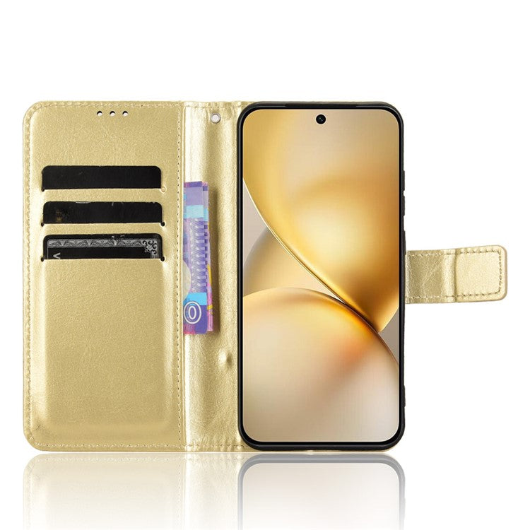 For vivo X200 5G Case Crazy Horse Texture PU Leather Phone Wallet Cover - Gold