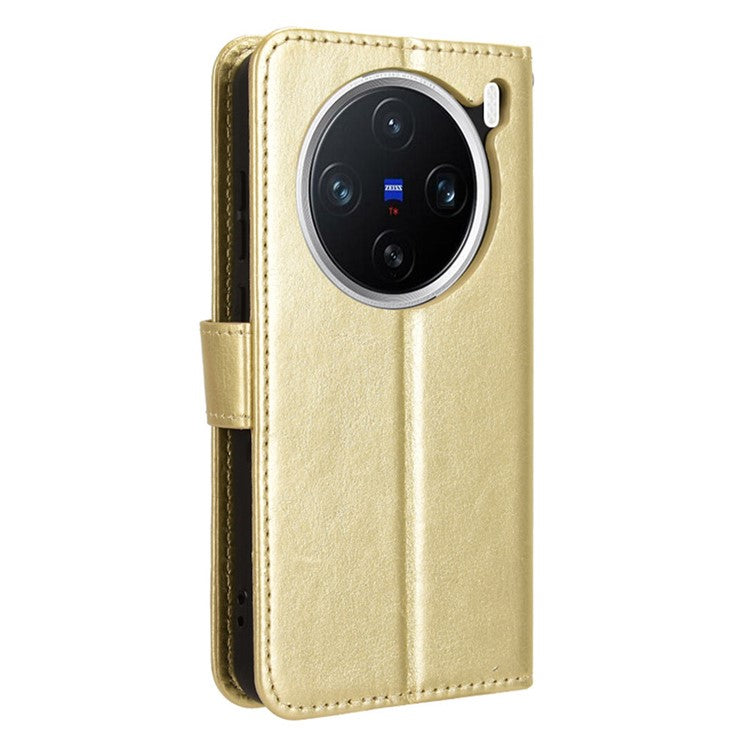 For vivo X200 5G Case Crazy Horse Texture PU Leather Phone Wallet Cover - Gold