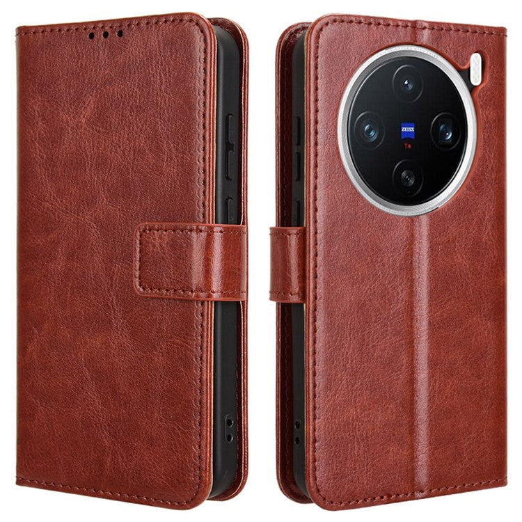 For vivo X200 5G Case Crazy Horse Texture PU Leather Phone Wallet Cover - Brown