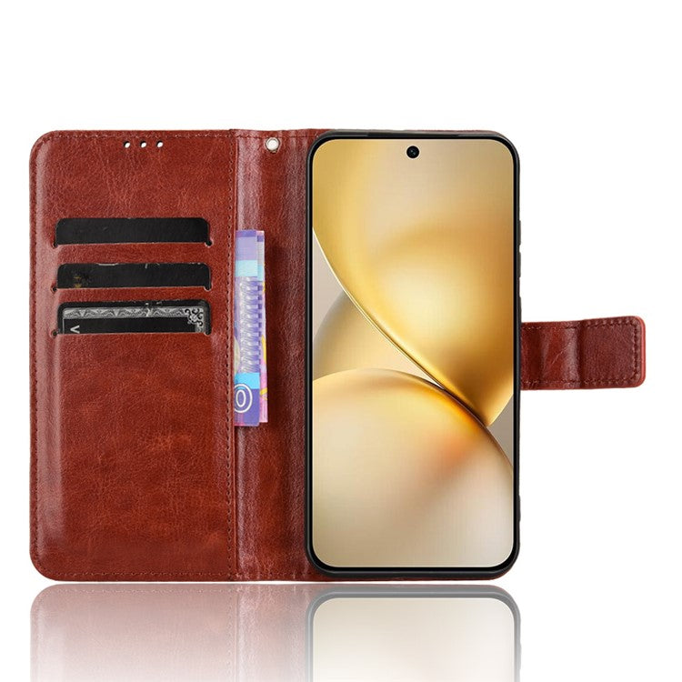 For vivo X200 5G Case Crazy Horse Texture PU Leather Phone Wallet Cover - Brown