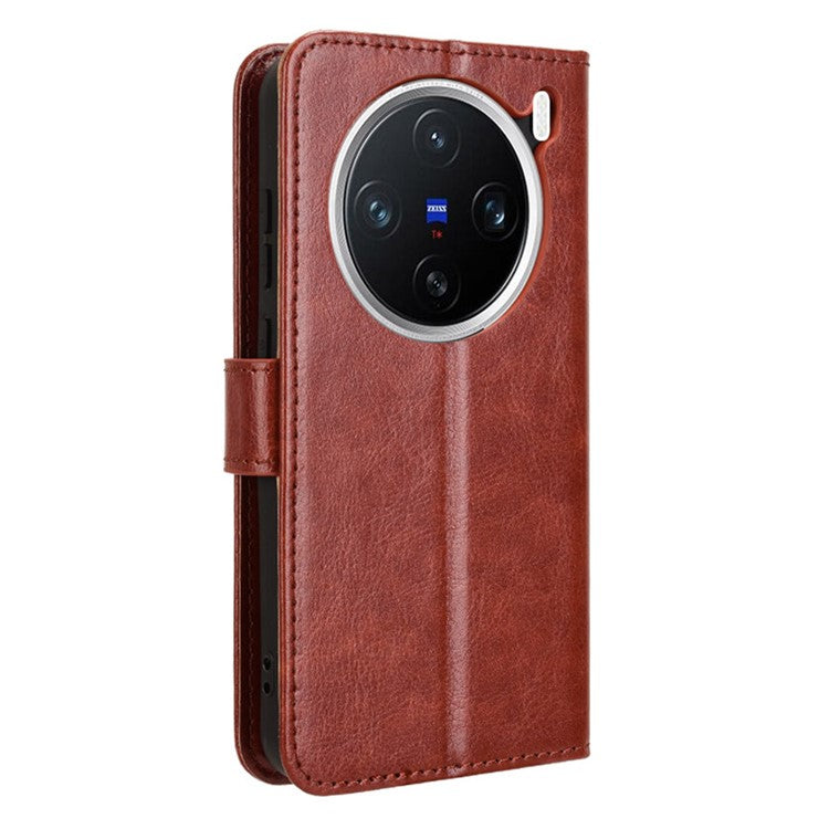 For vivo X200 5G Case Crazy Horse Texture PU Leather Phone Wallet Cover - Brown