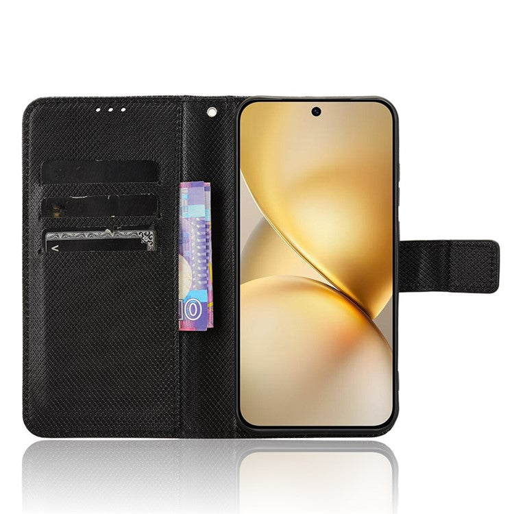 For vivo X200 5G Case PU Leather Diamond Texture Wallet Phone Cover - Black