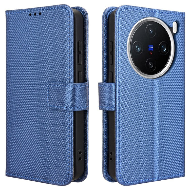 For vivo X200 5G Case PU Leather Diamond Texture Wallet Phone Cover - Blue