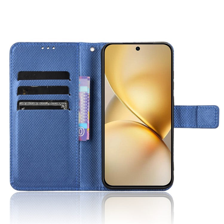 For vivo X200 5G Case PU Leather Diamond Texture Wallet Phone Cover - Blue