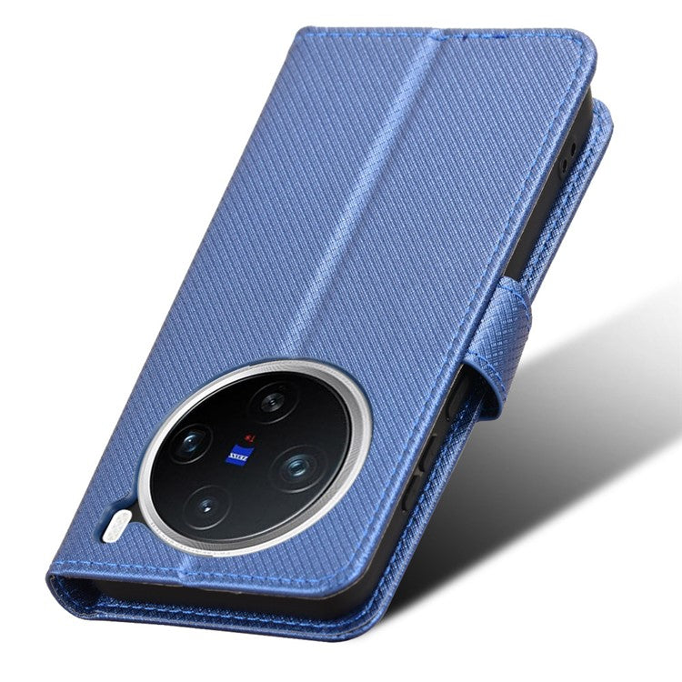 For vivo X200 5G Case PU Leather Diamond Texture Wallet Phone Cover - Blue