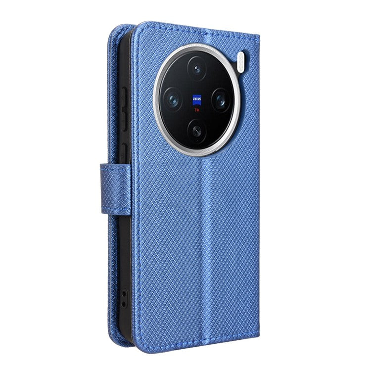 For vivo X200 5G Case PU Leather Diamond Texture Wallet Phone Cover - Blue