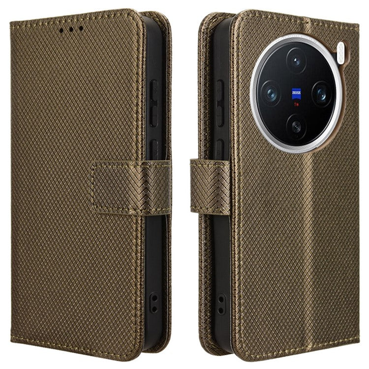 For vivo X200 5G Case PU Leather Diamond Texture Wallet Phone Cover - Brown