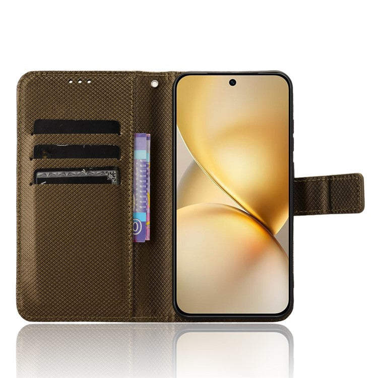 For vivo X200 5G Case PU Leather Diamond Texture Wallet Phone Cover - Brown