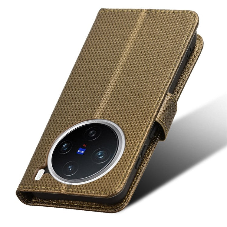 For vivo X200 5G Case PU Leather Diamond Texture Wallet Phone Cover - Brown